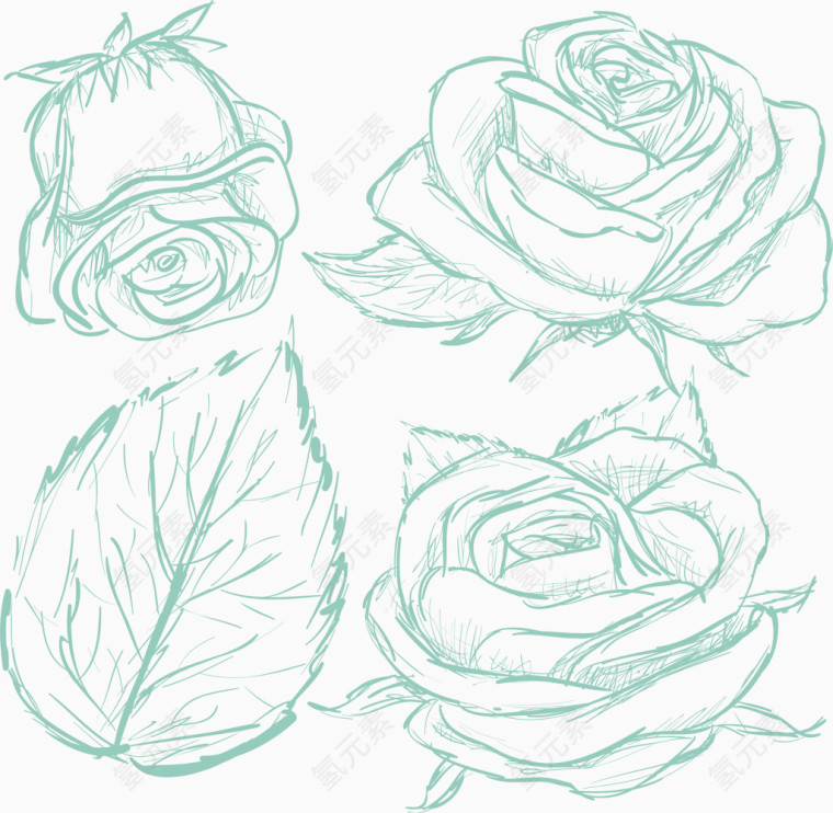 玫瑰花铅笔简易画装饰元素