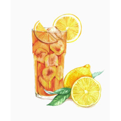 水彩柠檬鸡尾酒