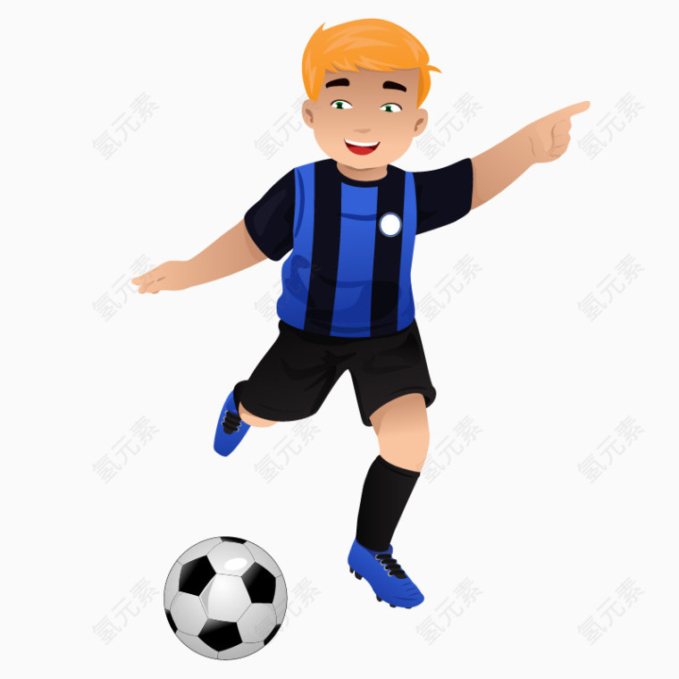 卡通手绘蓝色衣服胜利手势足球男孩