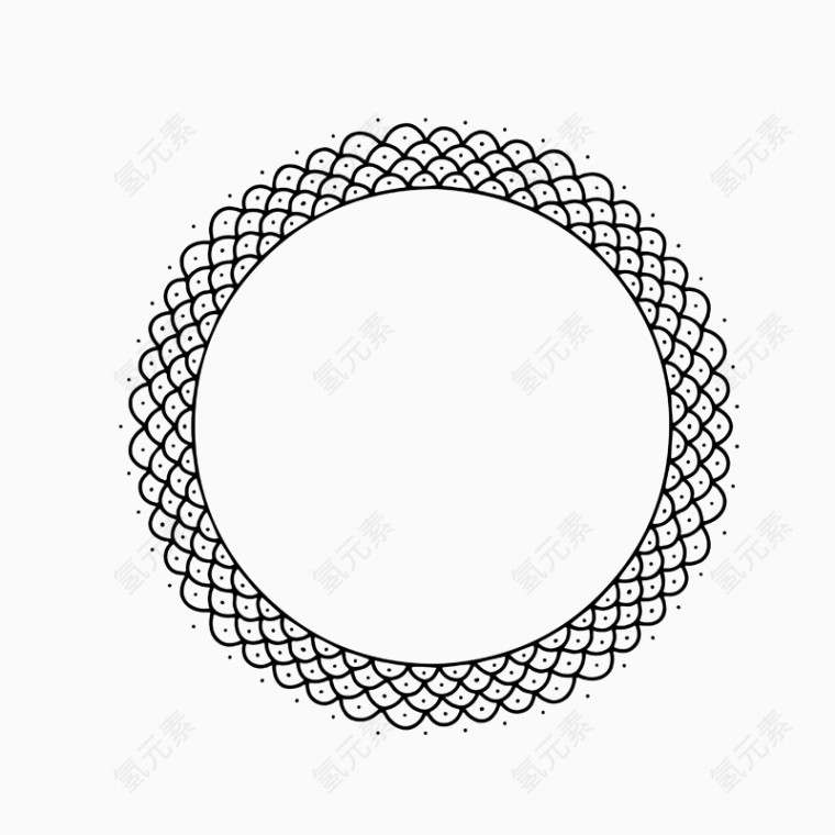 手绘黑色线条花边圆环图案