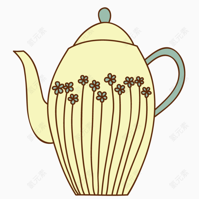 矢量花纹茶水壶