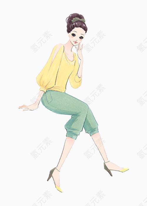 卡通手绘时尚美女插画 