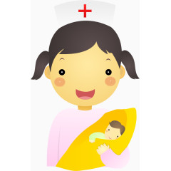 卡通手绘抱着婴儿的护士 