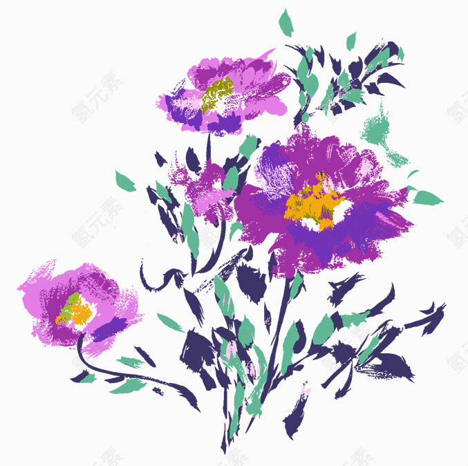 紫色彩绘鲜花