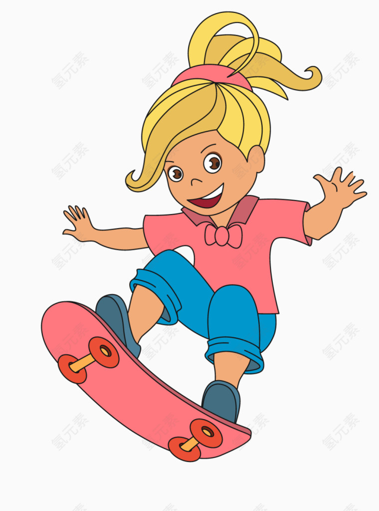 玩滑板的卡通女孩