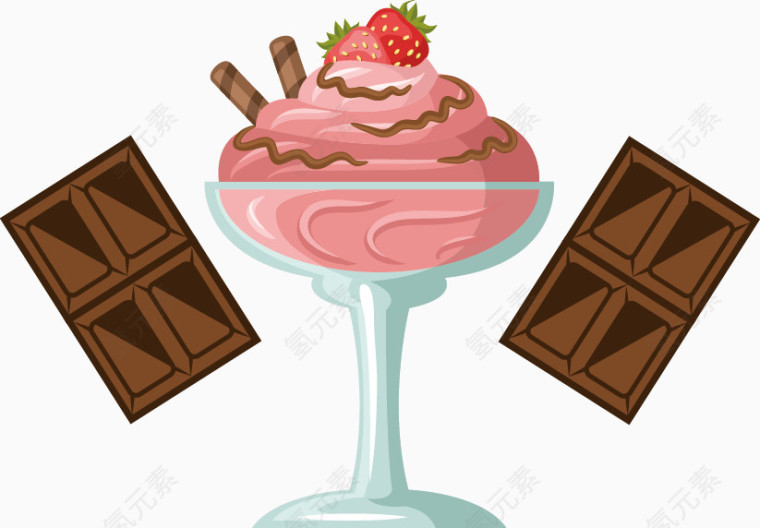 水果冰淇淋杯蛋糕巧克力矢量图
