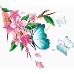 蝴蝶一处花卡通手绘装饰元素