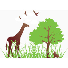 矢量图吃叶子的长颈鹿