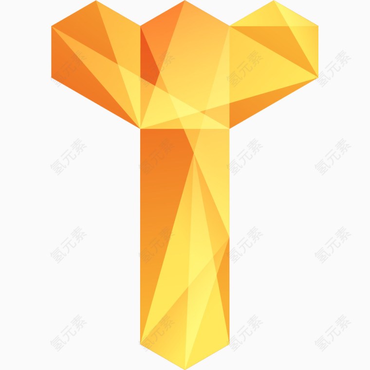 创意黄色钻石折纸几何拼接字母T