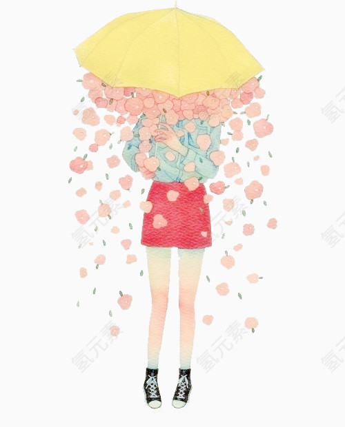 手绘打伞的女孩