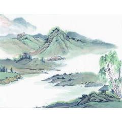 中国风元素彩墨远山
