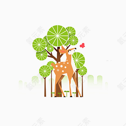 绿色树下的鹿