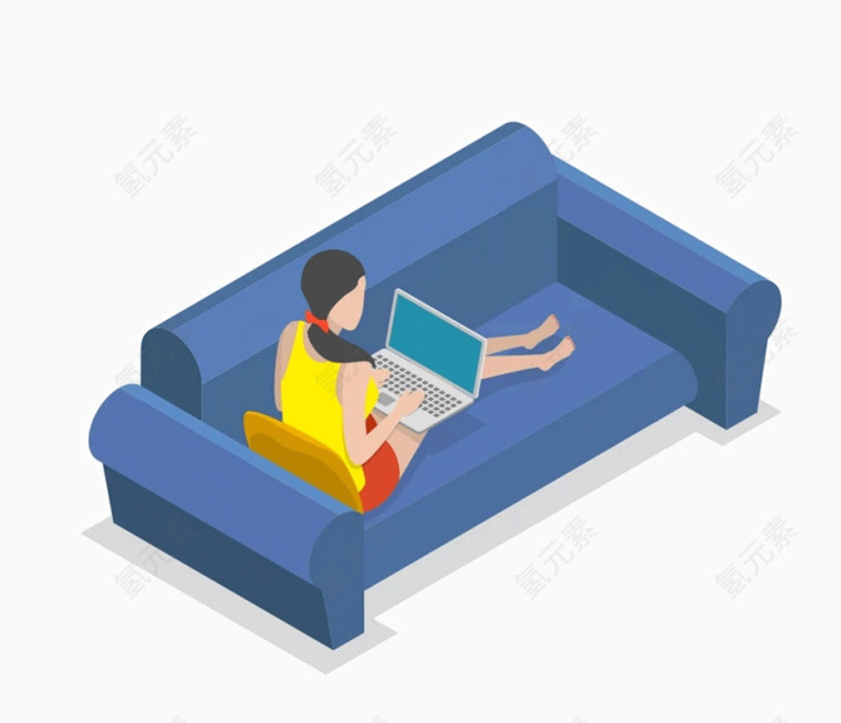 女孩沙发打电脑场景