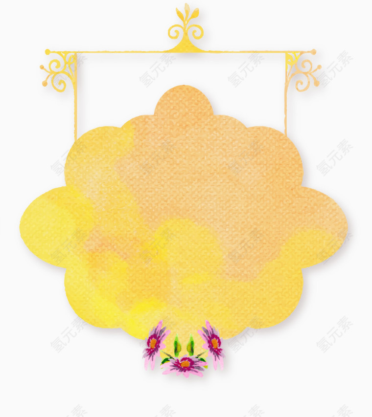 黄色水彩绘招牌式婚礼标签