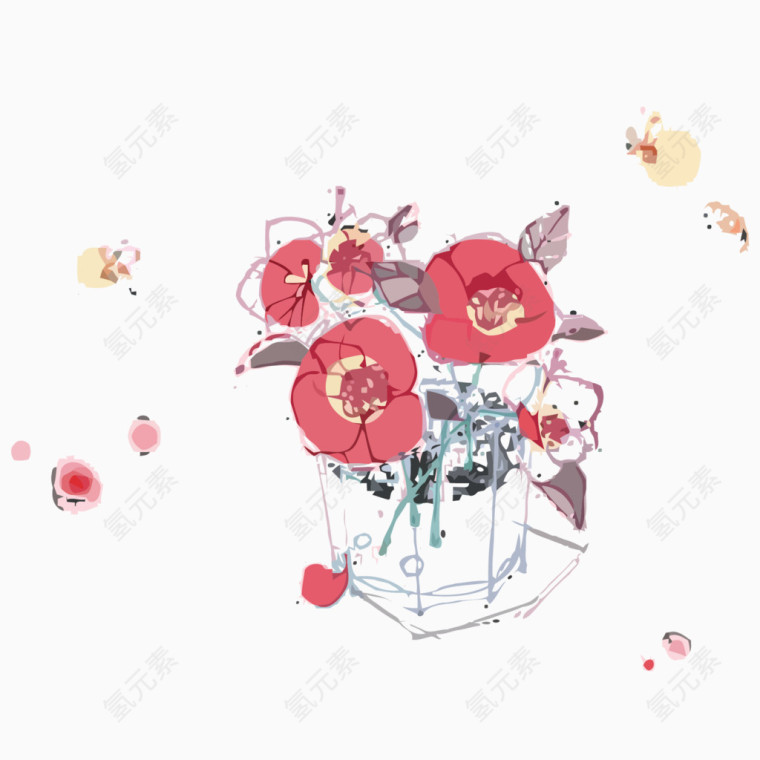 茶花插画矢量