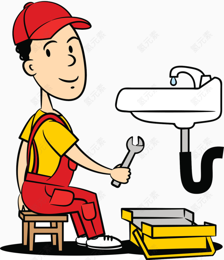 卡通水管维修工人