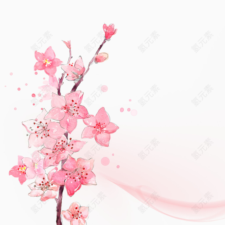 水彩粉色的花