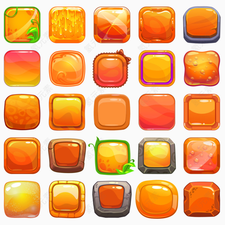 多款橙色系列水晶效果方形矩形按钮