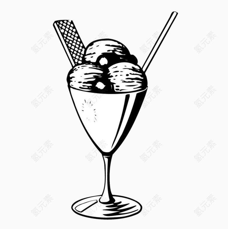 黑白简笔冰淇淋