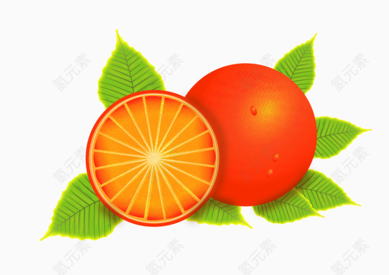 红色手绘美味橙子