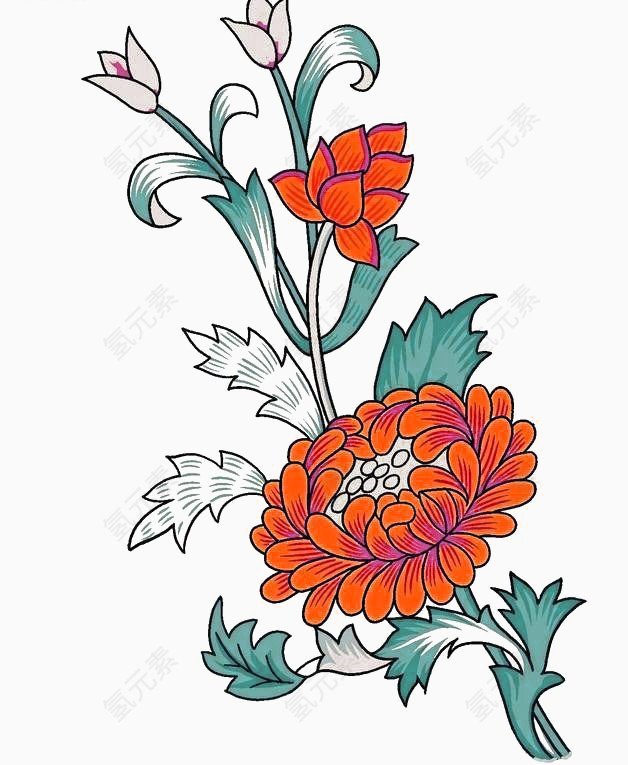 手绘橙红色花朵插画