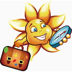 夏日元素太阳旅行箱指南针卡通手绘装饰元素