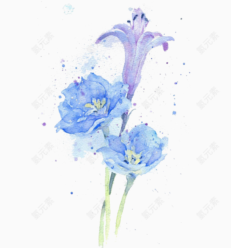 手绘蓝紫色花朵