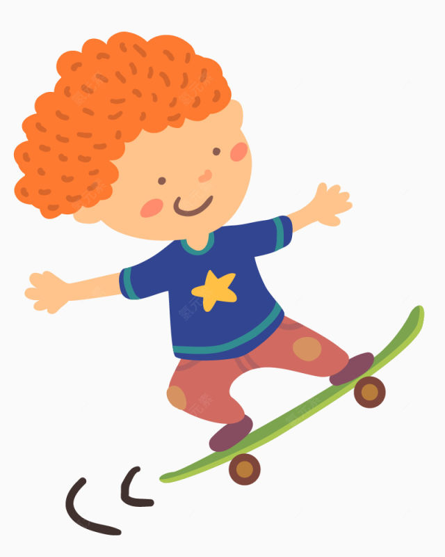 卡通手绘玩滑板的男孩png插画下载