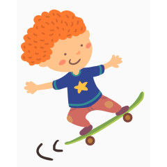 卡通手绘玩滑板的男孩png插画