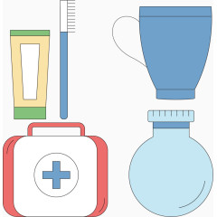 洗漱用品水壶医药箱水彩图标元素