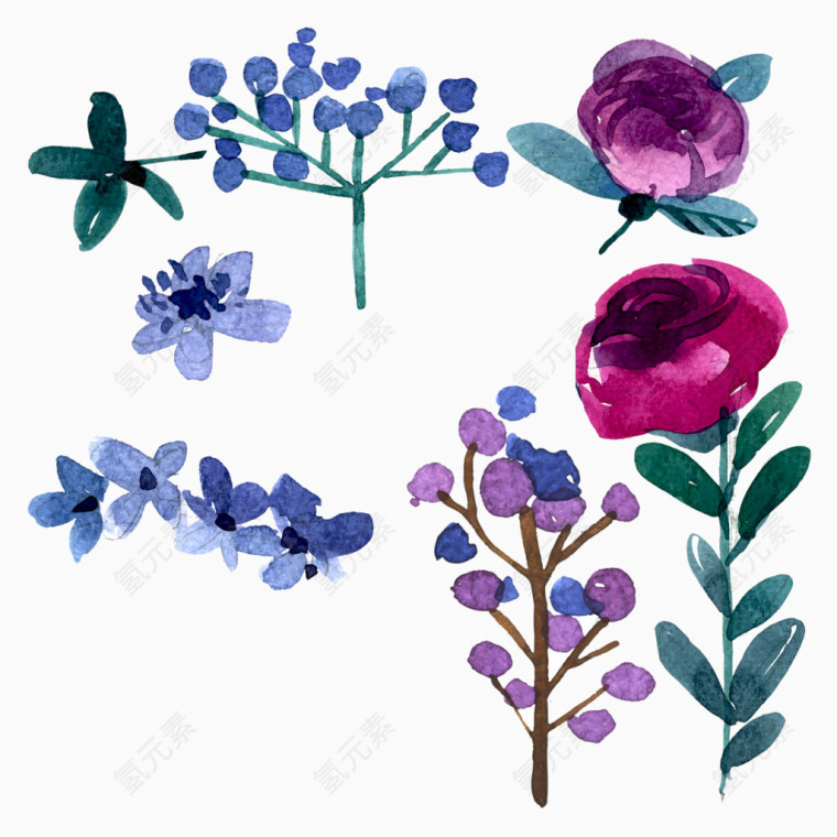 彩绘蓝紫色花朵