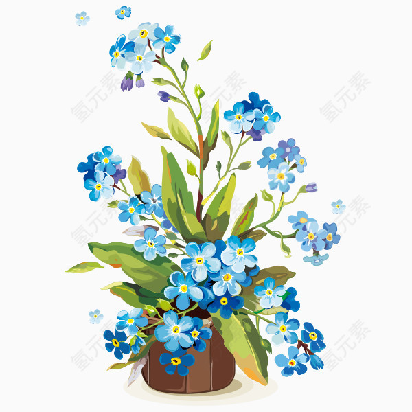 水彩蓝色花卉盆栽png图片