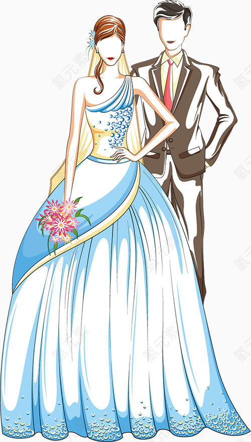 婚礼的礼服卡通手绘装饰元素