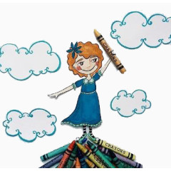 女孩云朵与蜡笔素材图