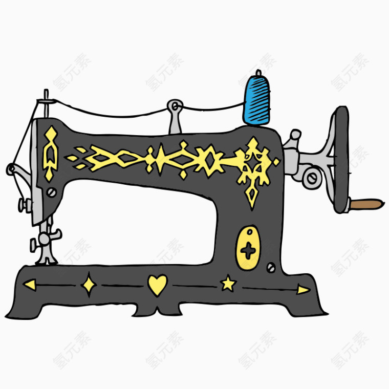 卡通缝纫用品缝纫机手绘