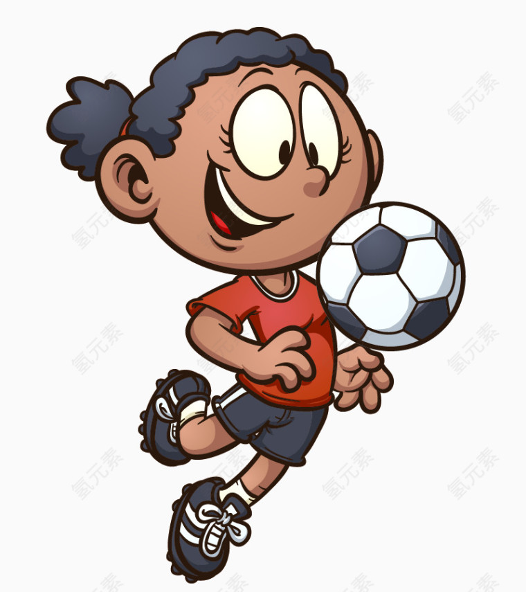 卡通手绘踢足球的女孩png