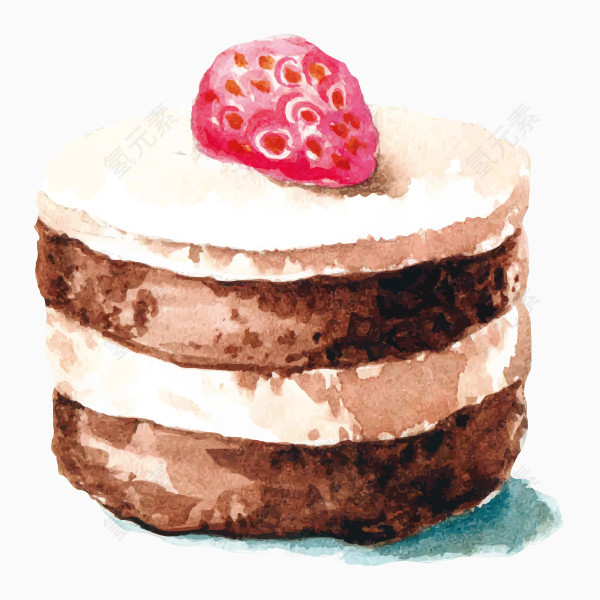 手绘水彩草莓巧克力蛋糕png图片