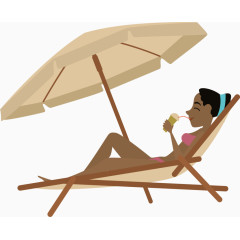 躺在沙滩椅上喝饮料的女孩卡通手绘装饰