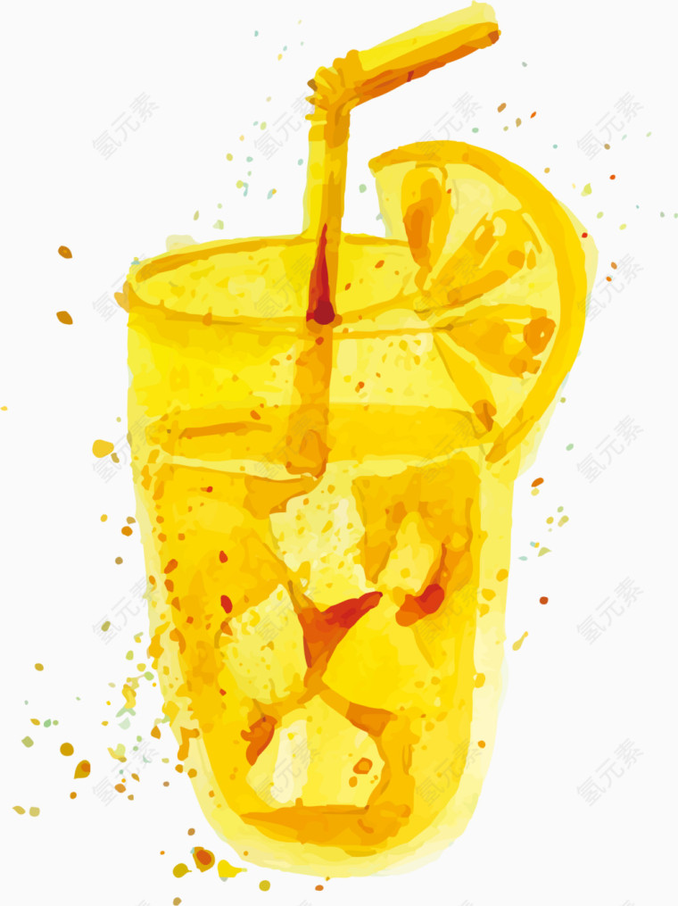 水彩手绘柠檬果汁