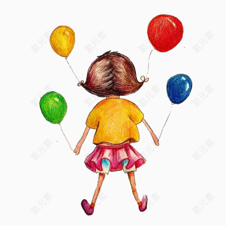 小女孩气球手绘插画