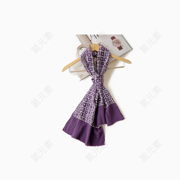 显白紫色格子100%桑蚕丝双层真丝丝巾