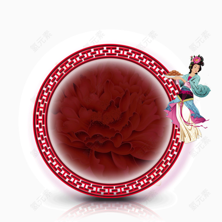 中秋节 节日元素 红色圆环 嫦娥