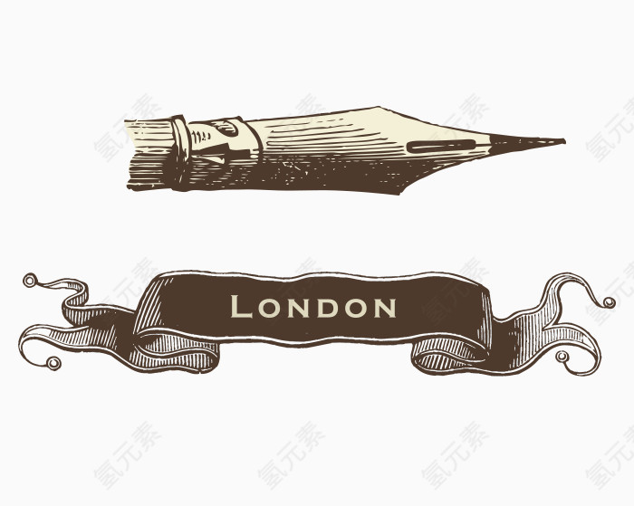 伦敦和巴黎的象征邮票笔头条幅矢量素材