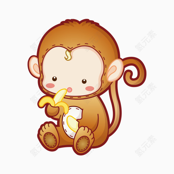 手绘卡通吃香蕉小猴