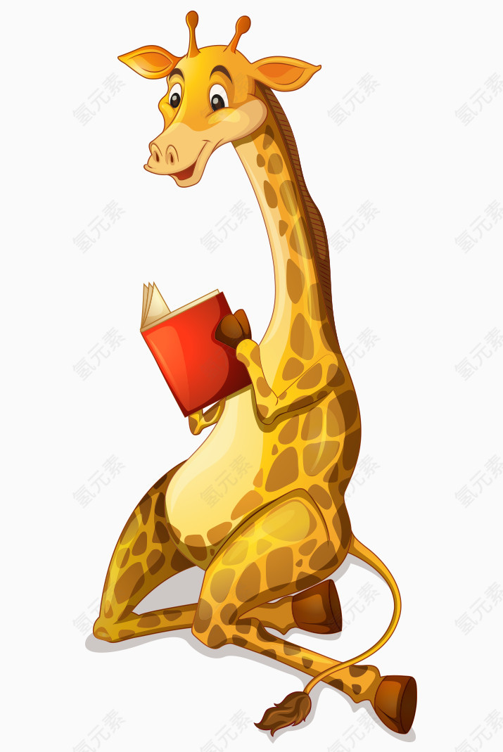 卡通手绘可爱长颈鹿看书