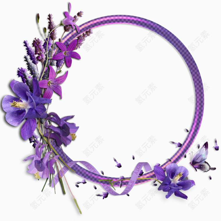 花卉植物紫色花圆形边框