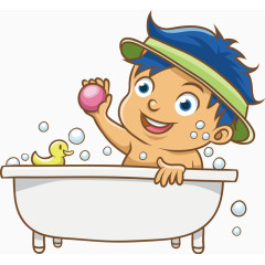 洗澡的小男生矢量图