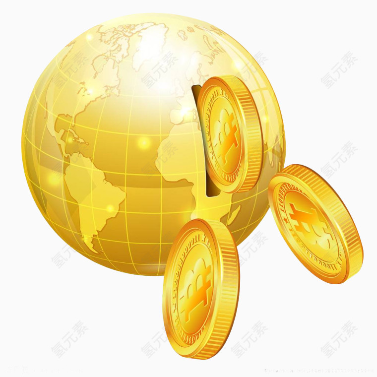 三个金币和一个地球储钱罐