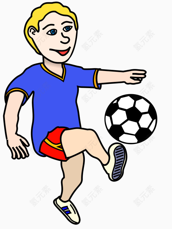 踢足球的蓝色短袖男孩