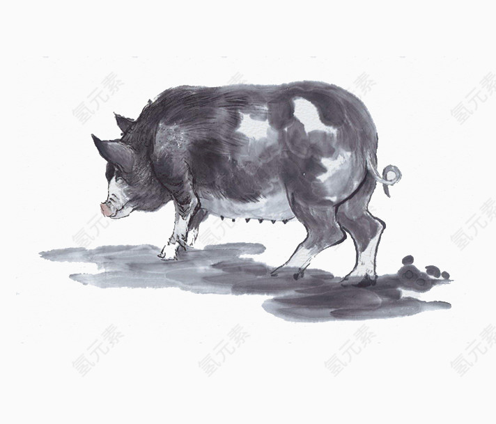 水墨国画野猪